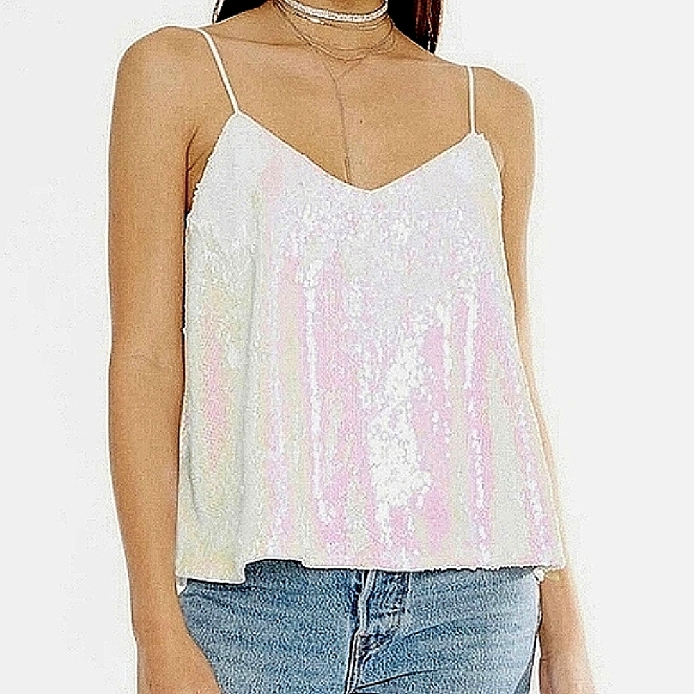 NWT 4si3nna Sequin Shift Vicky Camisole Tank Top Pink White Silver Gold Party S